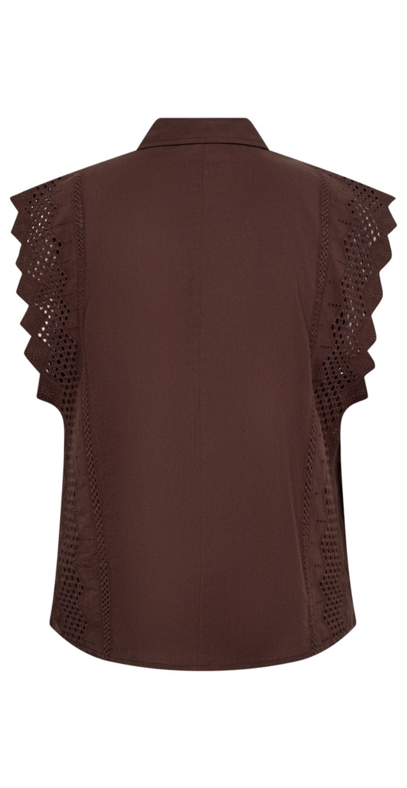 Bina bluse med broderi anglaise coffee bean Freequent