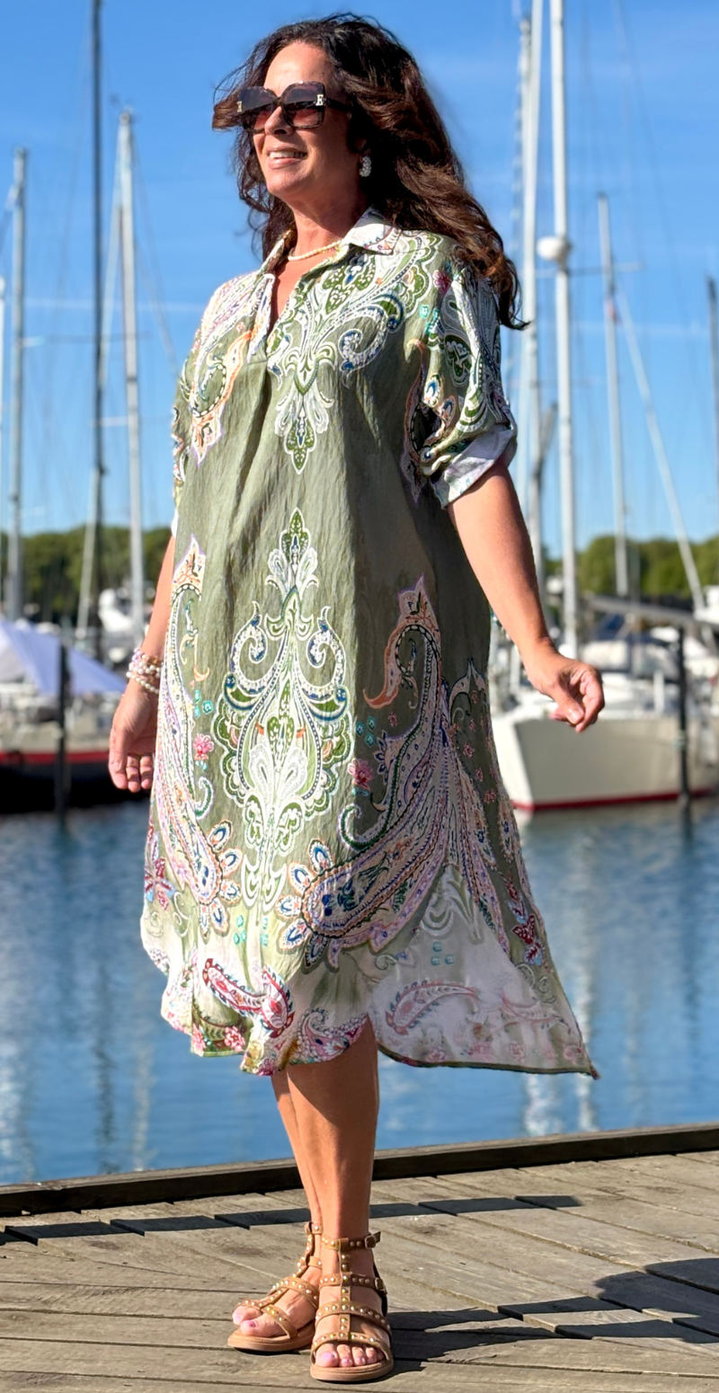 Forudbestil uge 22 Nataline kjole med krave og paisley khaki LikeLondon
