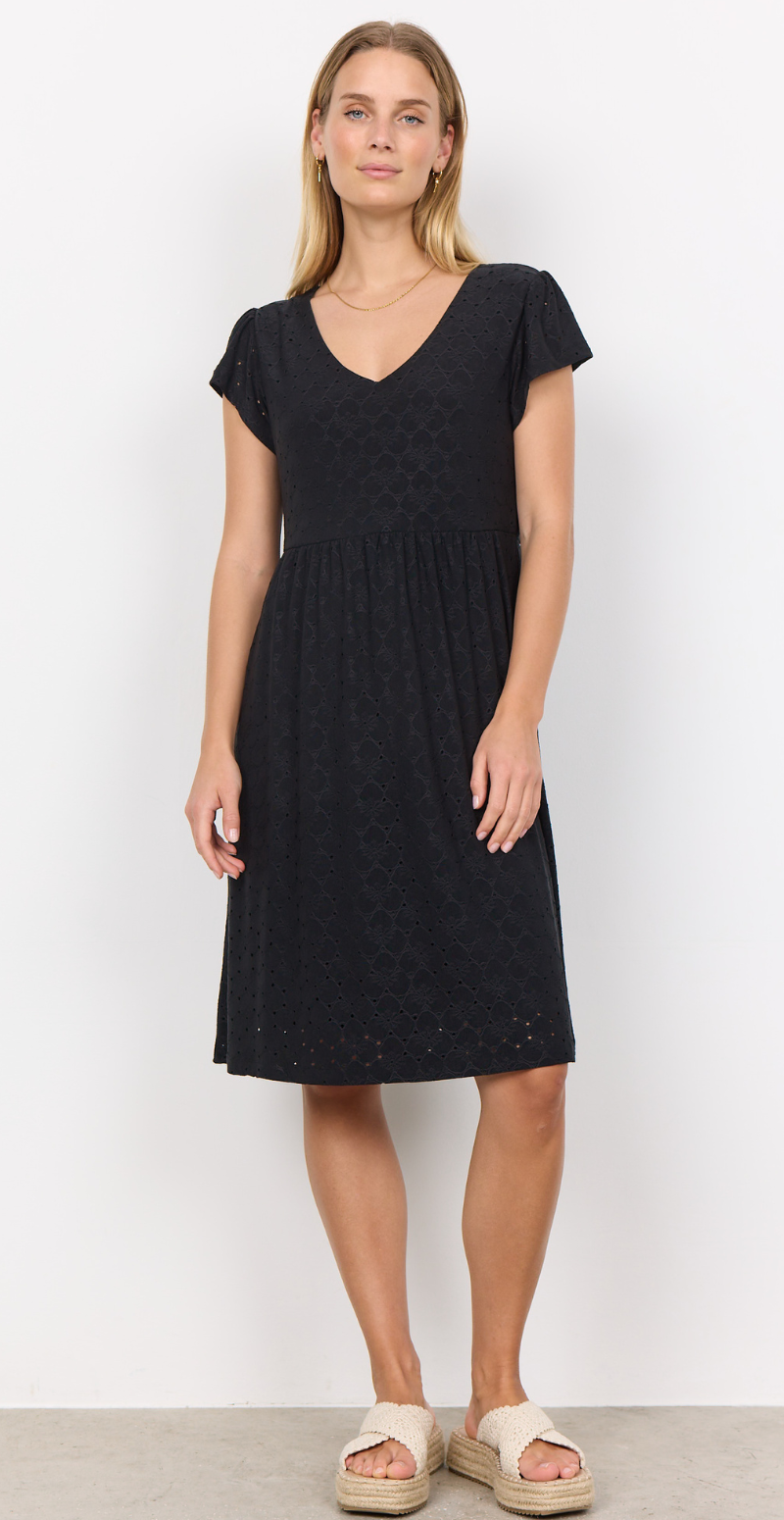 Kjole med broderidetaljer sort