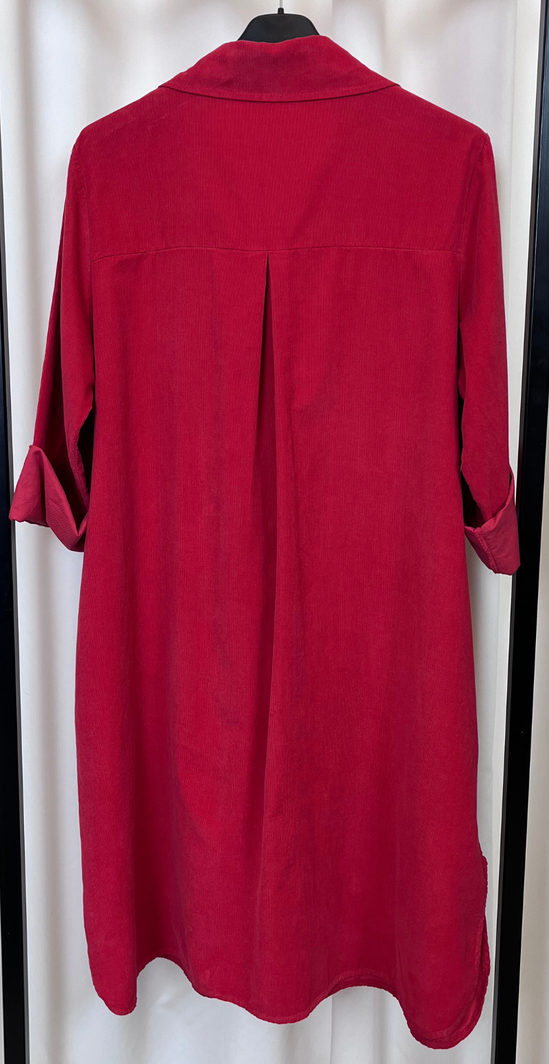 Danica fløjls kjole-tunika med knapstolpe rød LikeLondon