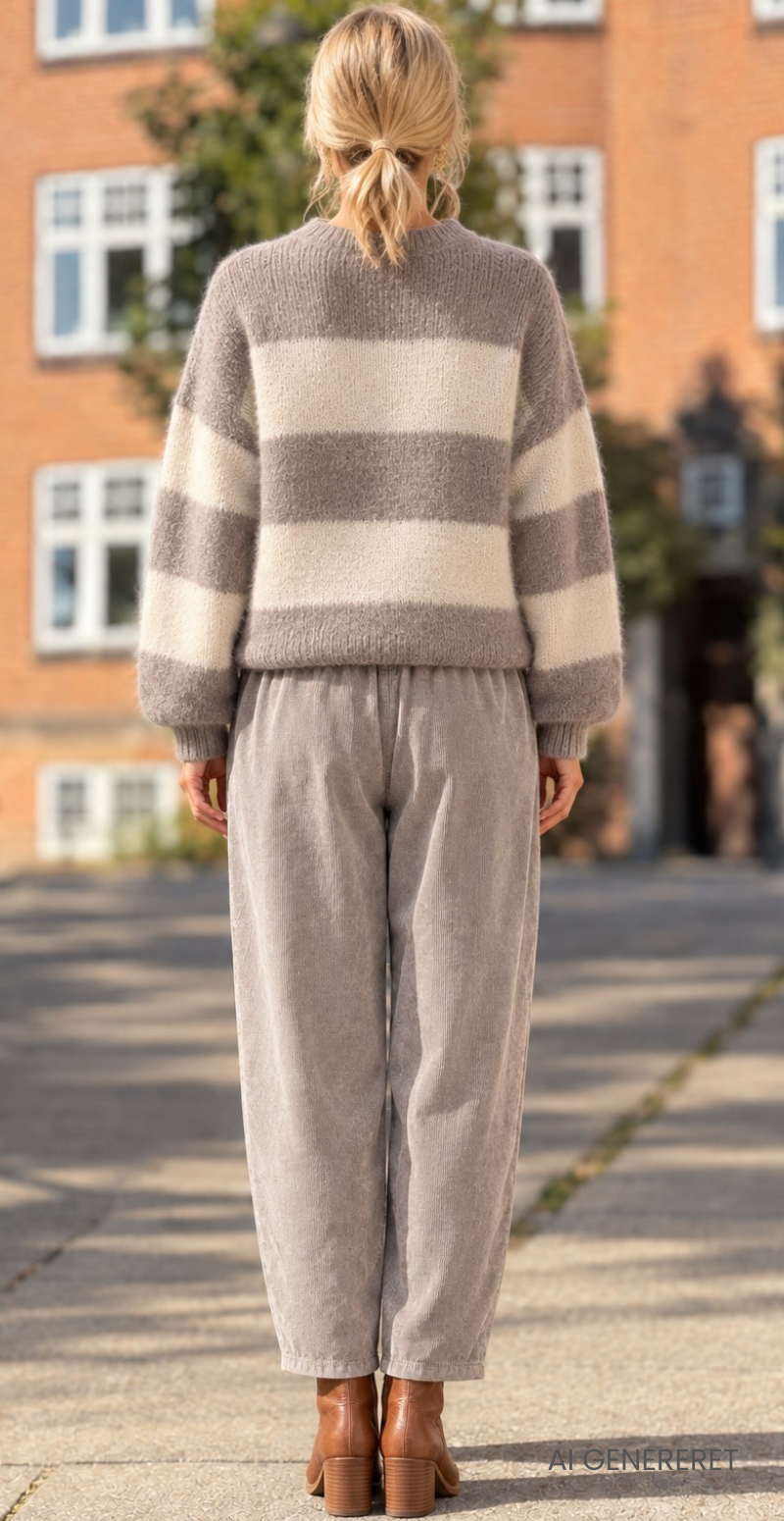 Viva uldstrik med brede striber beige/creme LikeLondon