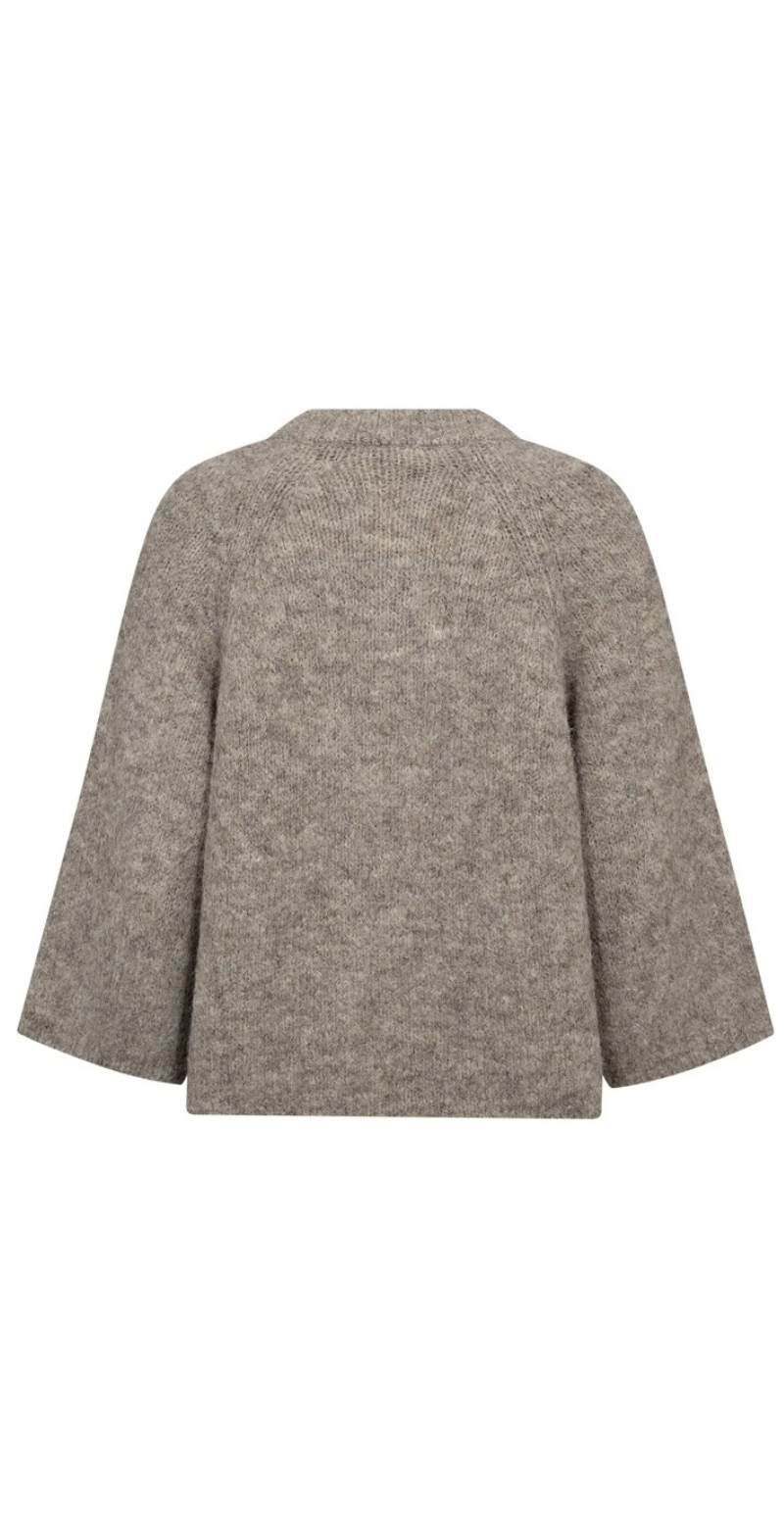 Lulu ensfarvet cardigan med 3/4 ærmer desert taupe melange Freequent