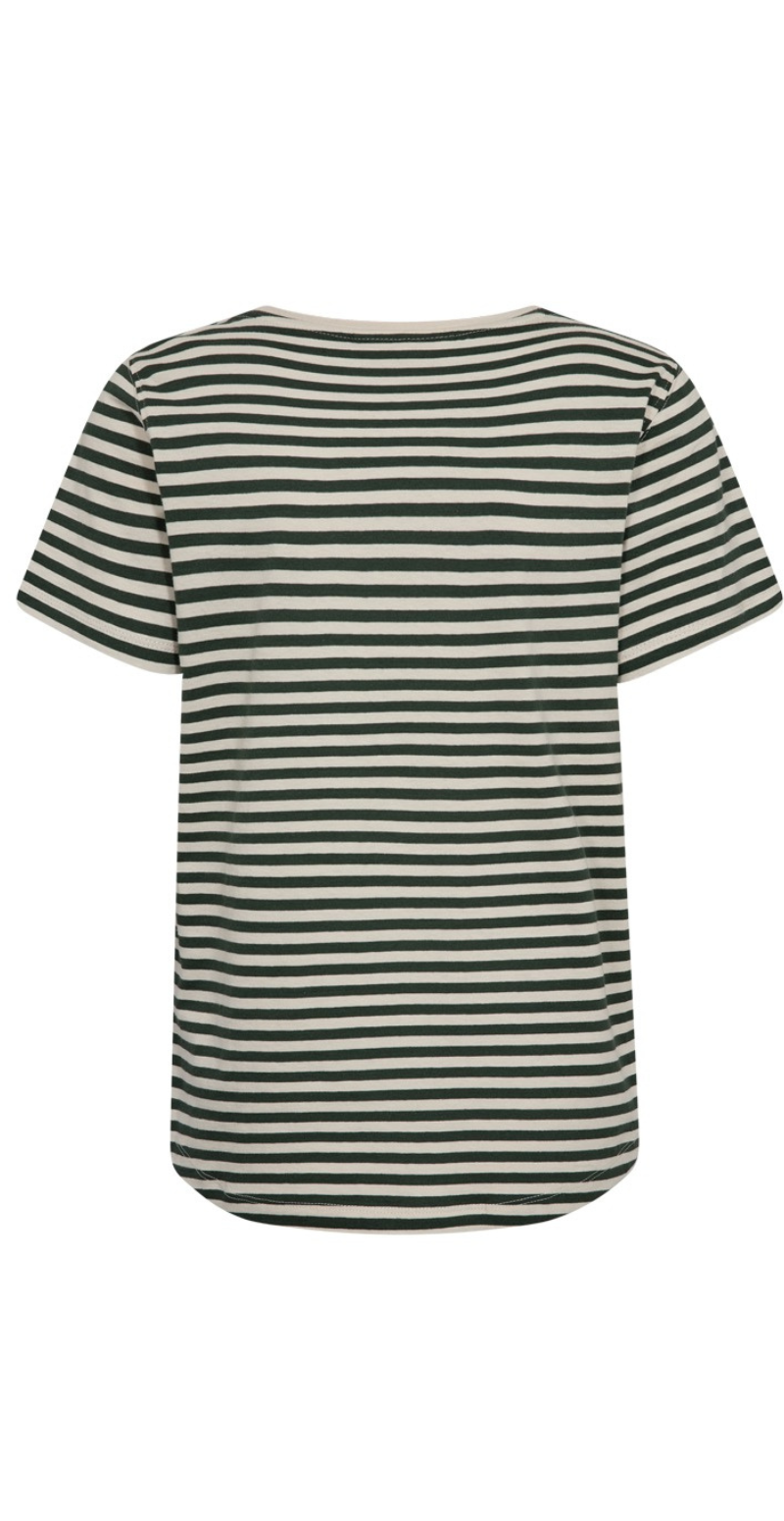 Mian bluse med striber moonbeam w. deep forest Freequent