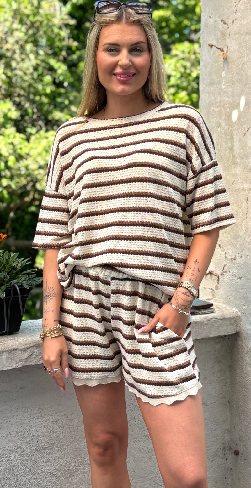 Fanny hæklet bluse med striber brun LikeLondon