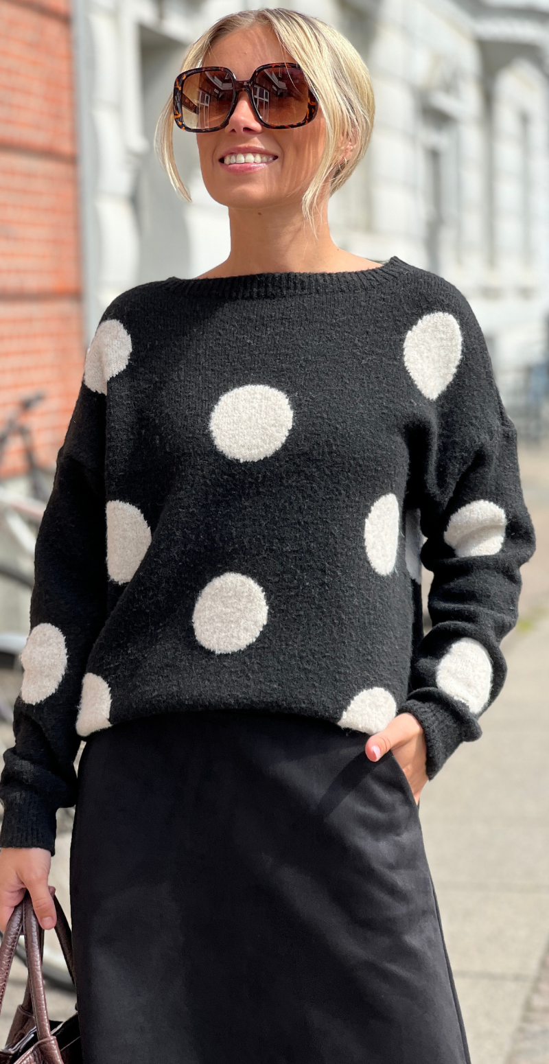 Jessie strik med store prikker black/beige LikeLondon