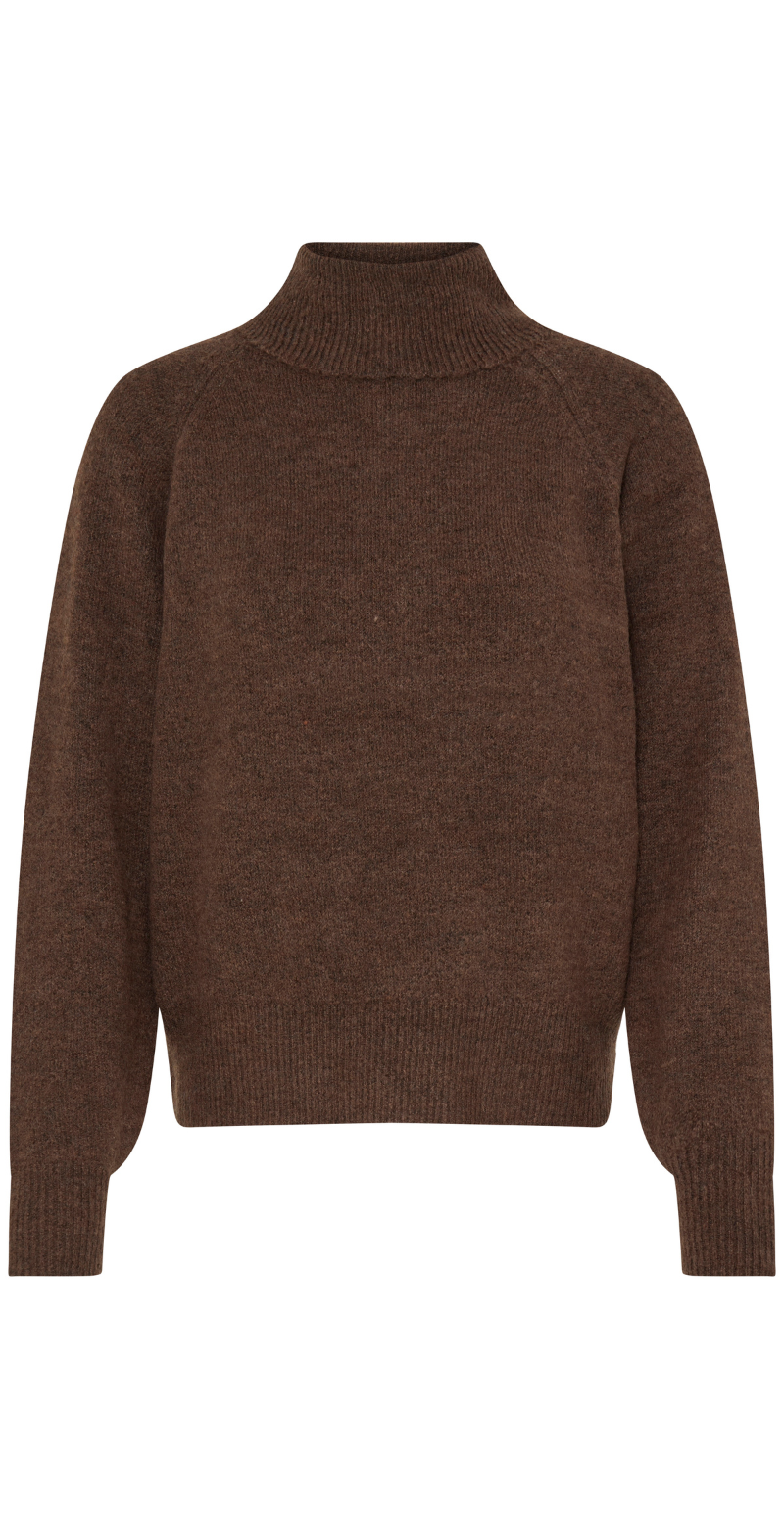 Monna strikbluse med rullekrave java melange B.young