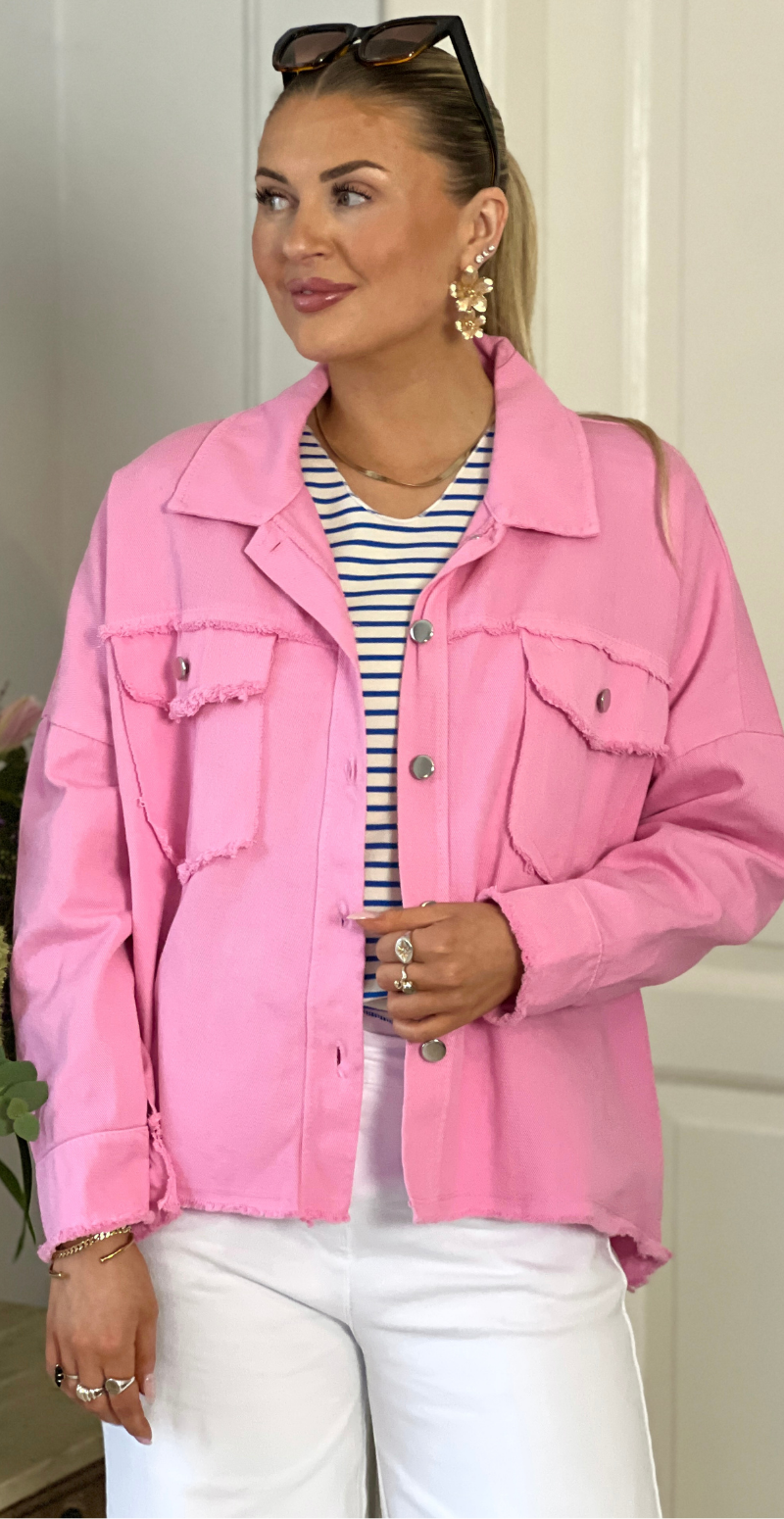 Madison canvas jakke med rå kanter pink LikeLondon