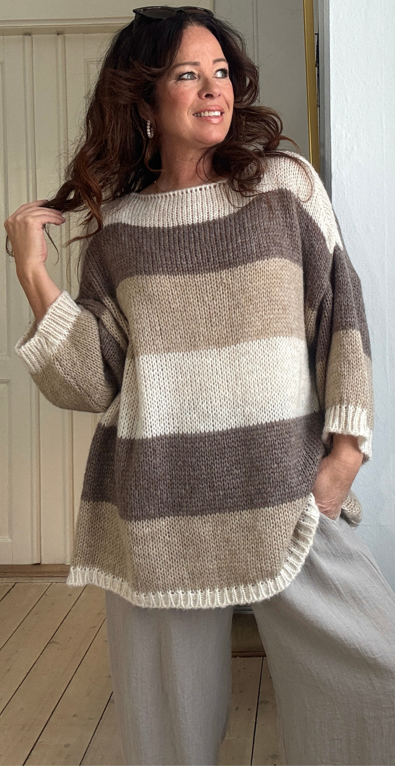 Manon strik med brede striber beige LikeLondon