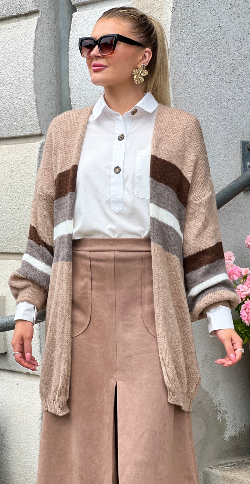 Regitze cardigan med striber camel LikeLondon