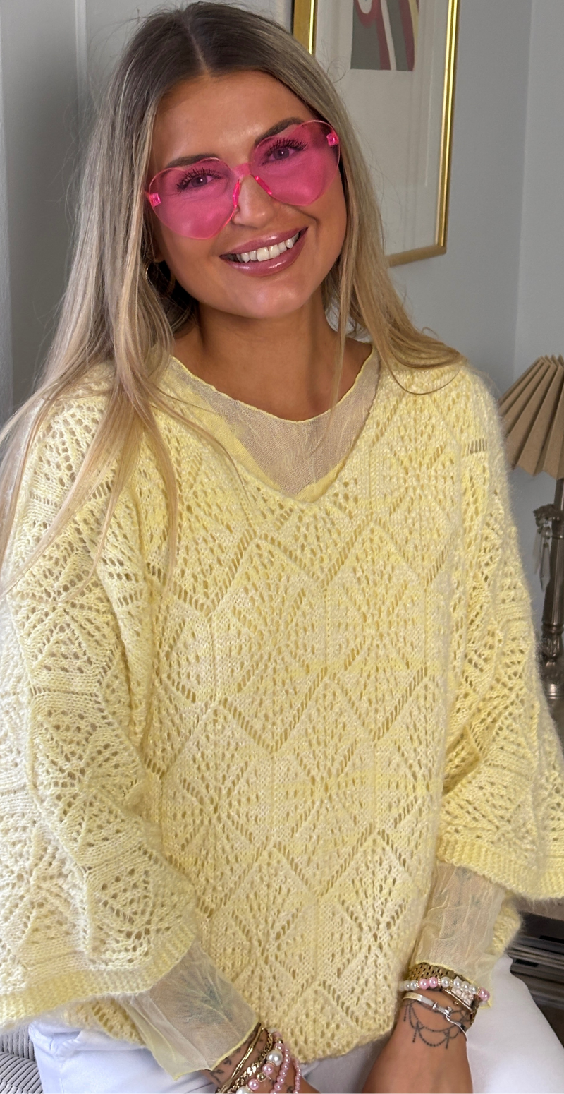 Leona mesh bluse med krøllet effekt gul LikeLondon