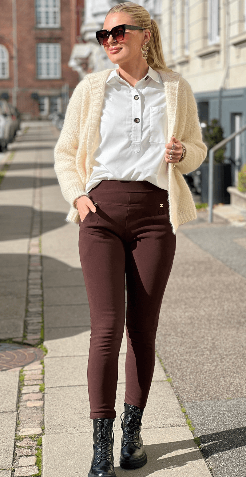 Victoria leggings med fleece og lille sten på lommen brun LikeLondon