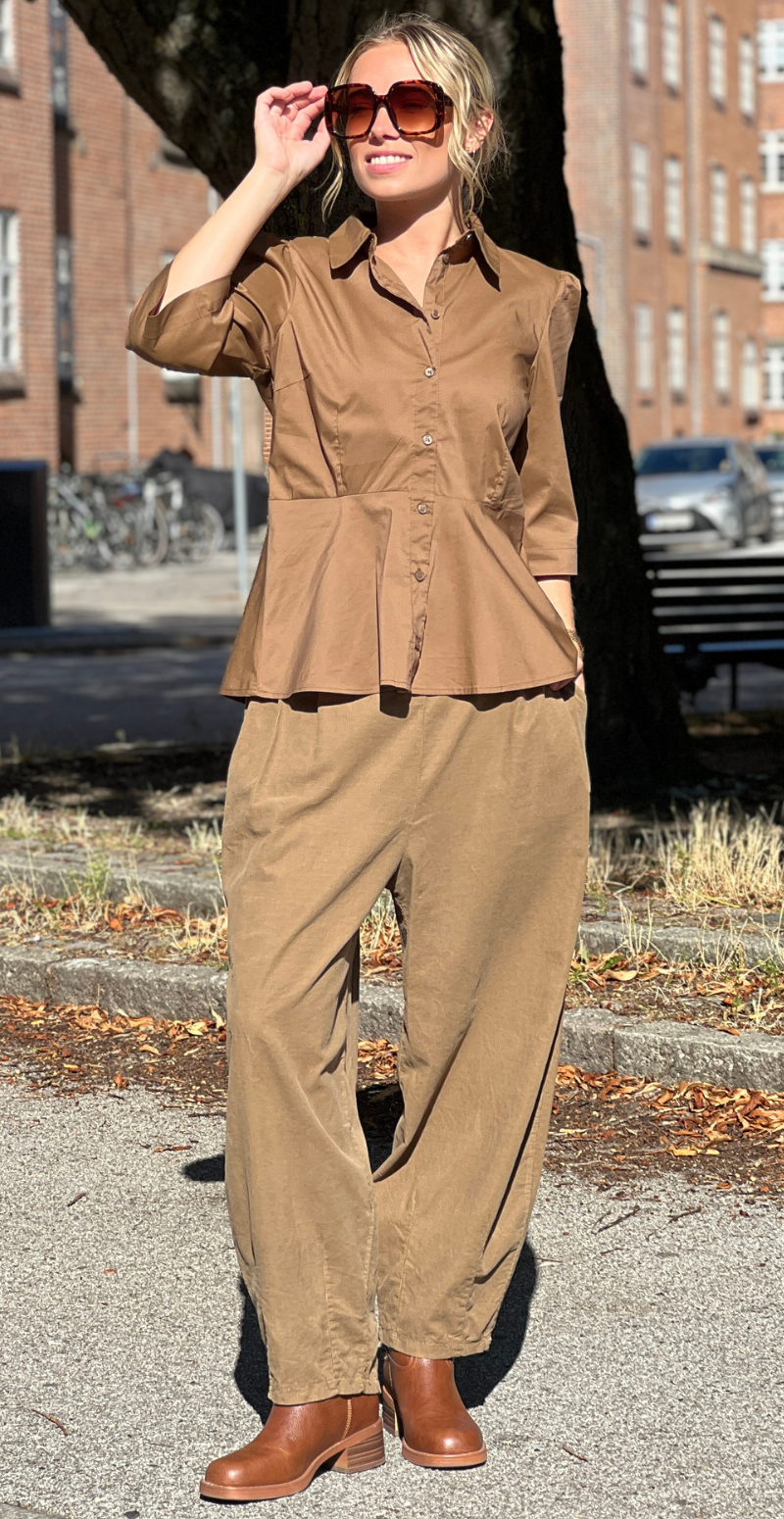 Issali bluse med peplum og 3/4 ærmer sepia B.young