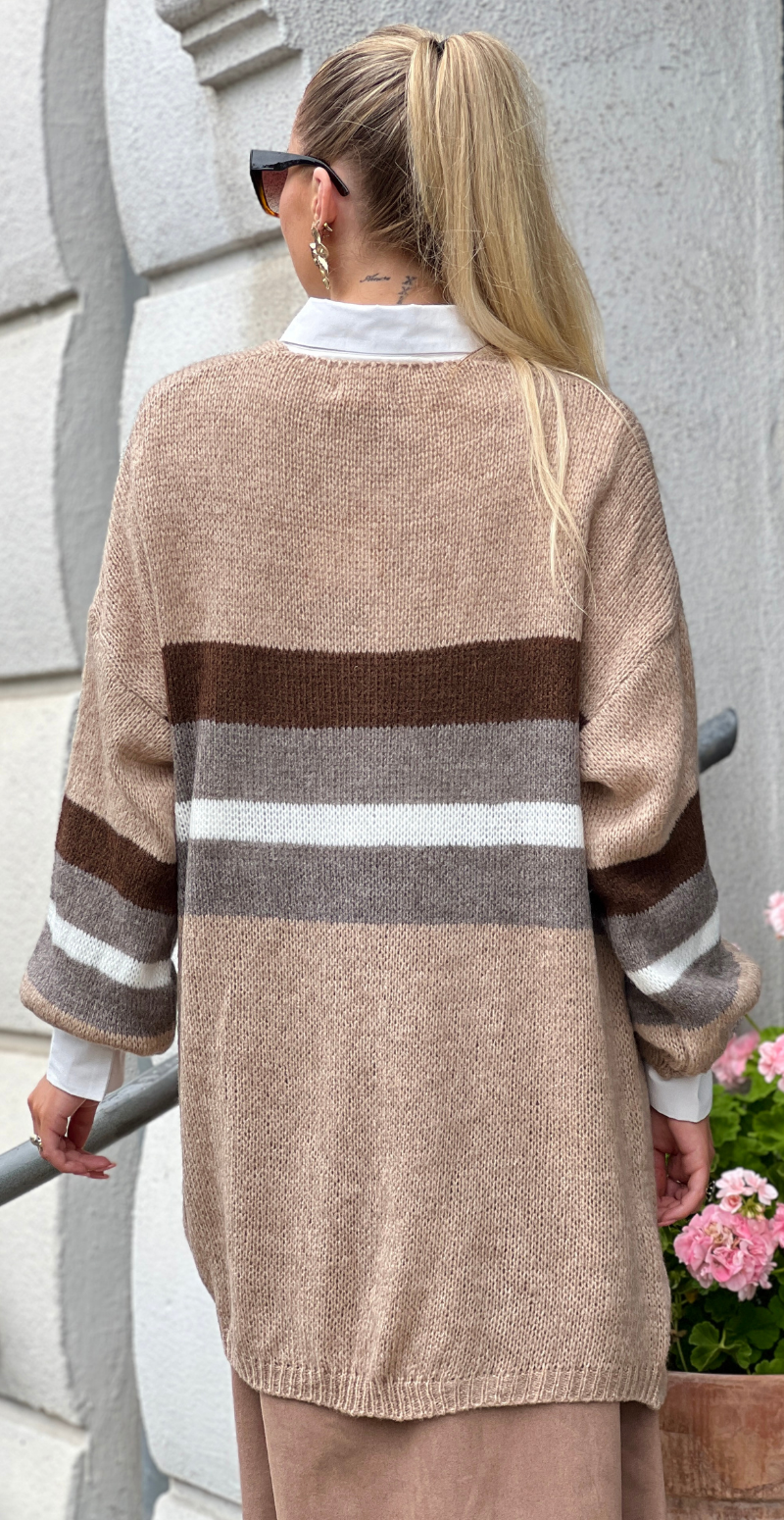 Regitze cardigan med striber camel LikeLondon