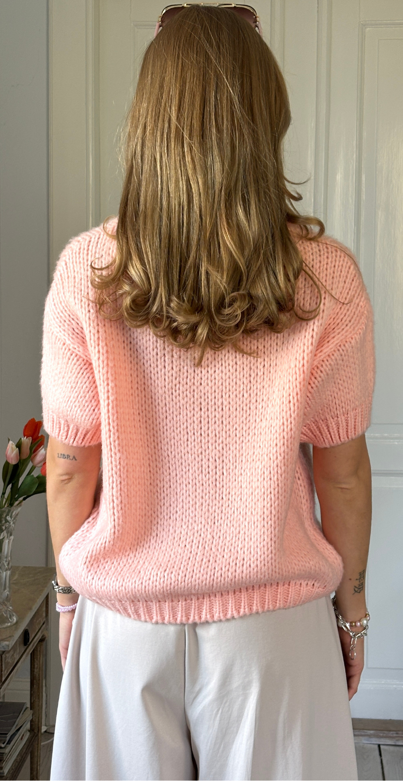 Ivana strik med korte ærmer og ribkanter peach LikeLondon