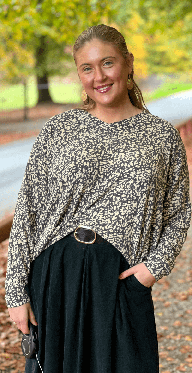 Bluse med print sort