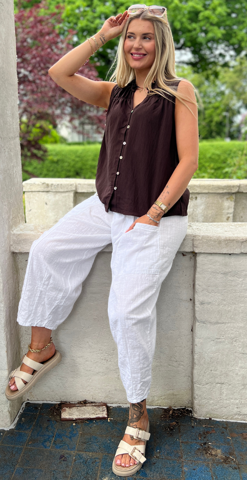 Ally bluse med knapper coffee bean Freequent