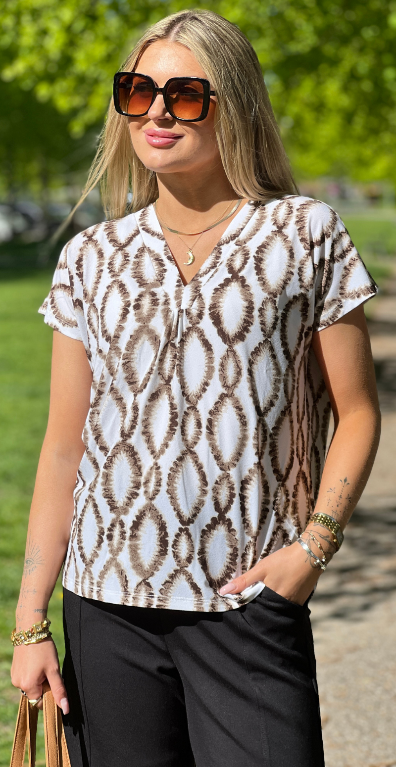 Floi bluse med print brilliant white w. coffee bean Freequent