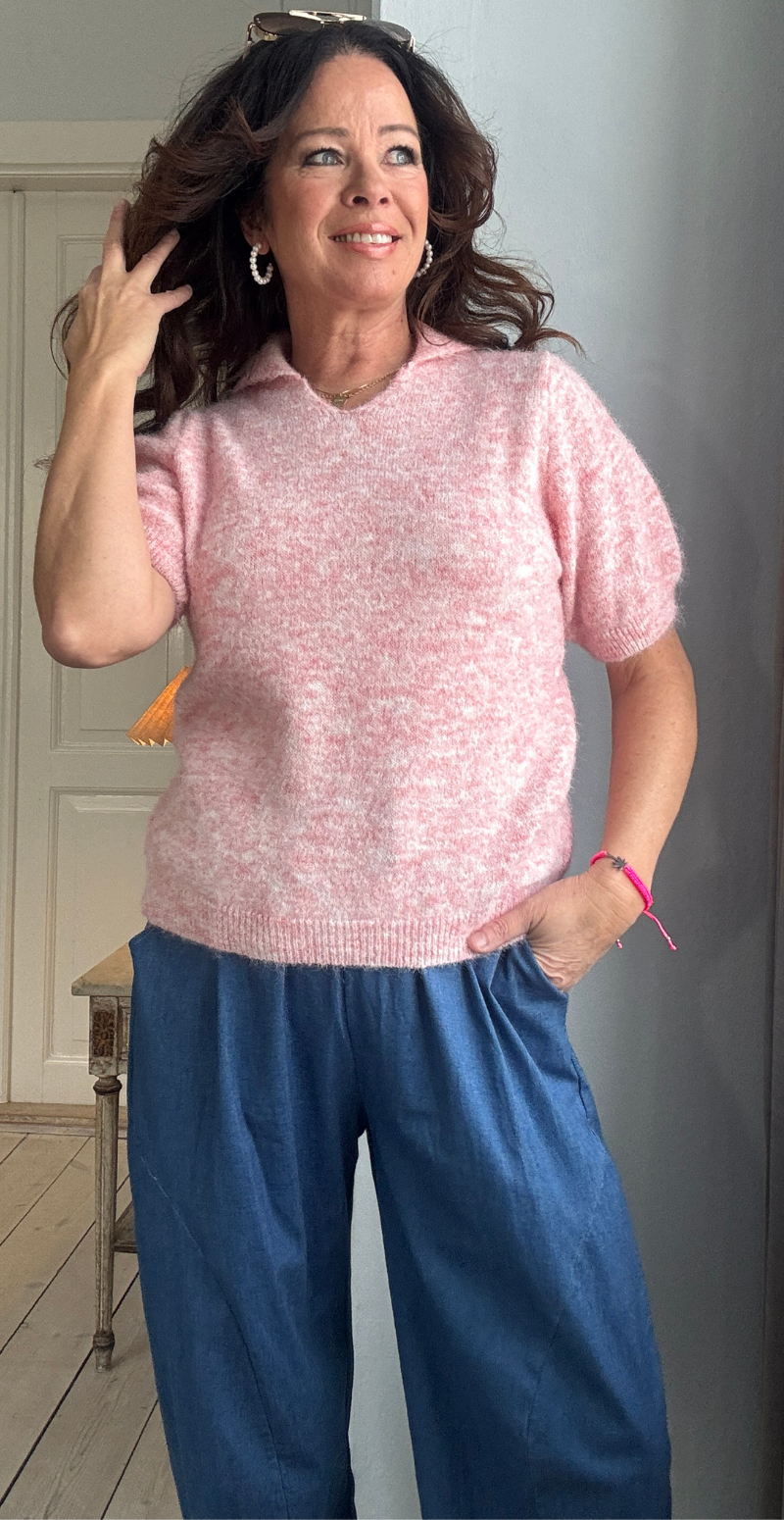 Dottie kortærmet strik med krave pink LikeLondon