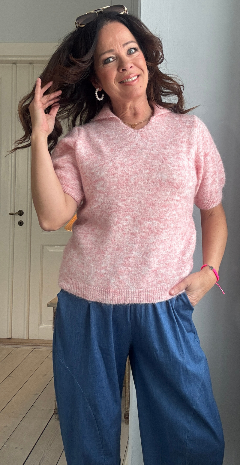 Dottie kortærmet strik med krave pink LikeLondon