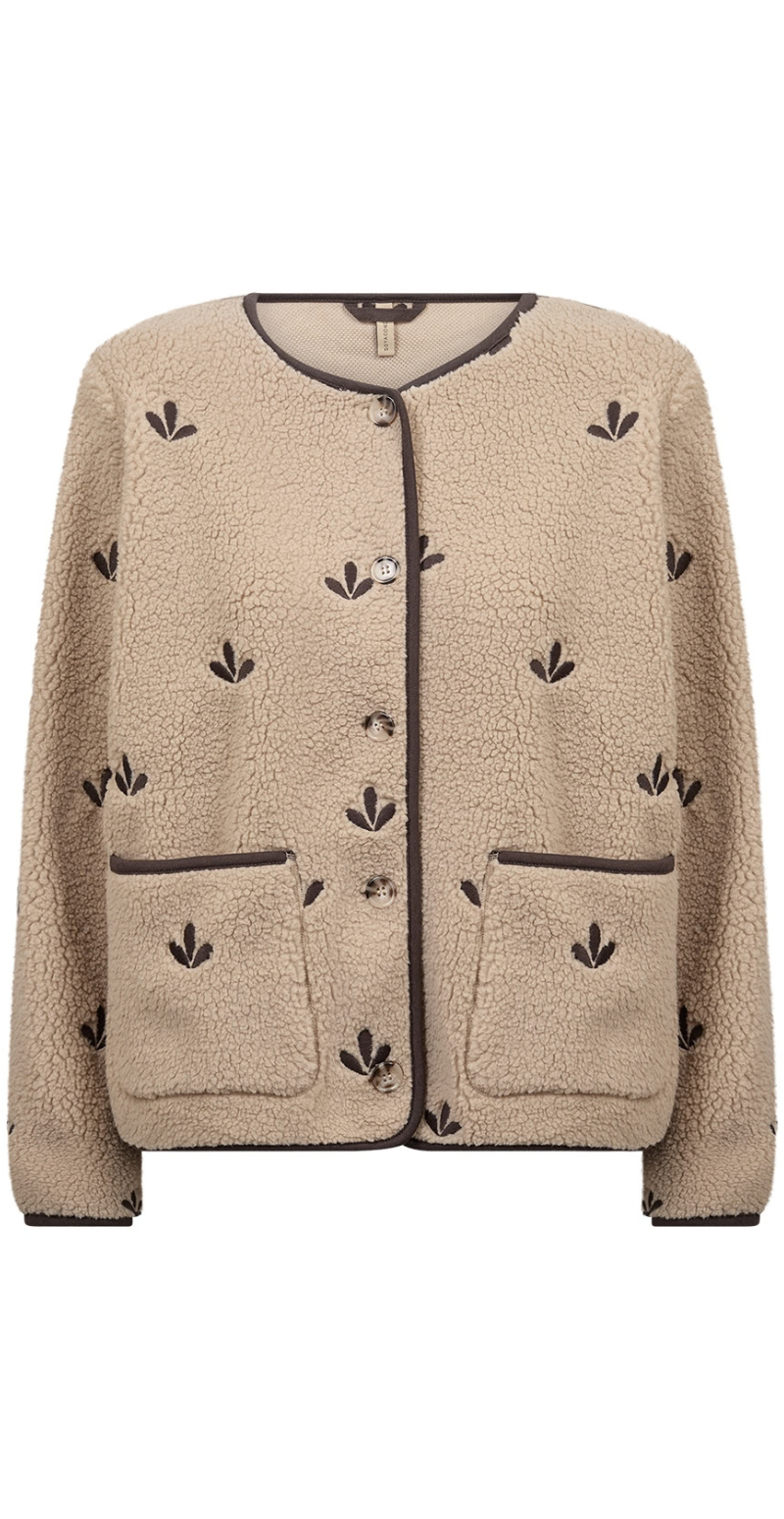 Zita teddy jakke med blade sand LikeLondon