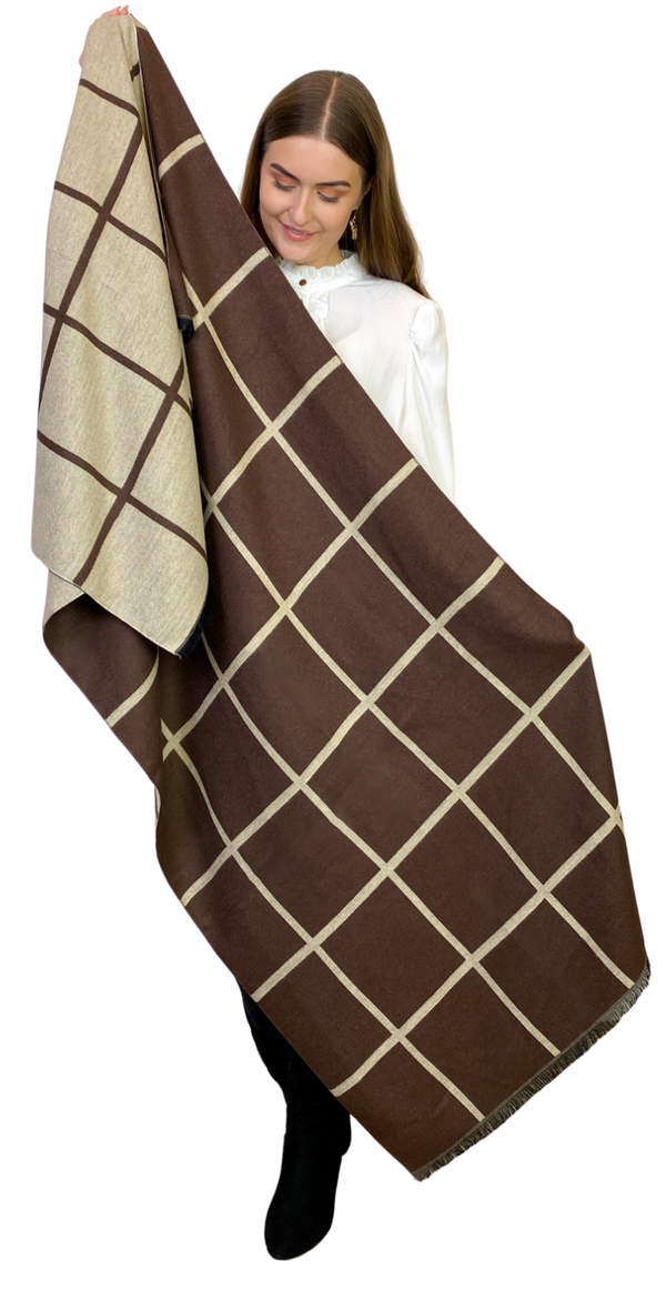 Tørklæde med store tern brun LikeLondon