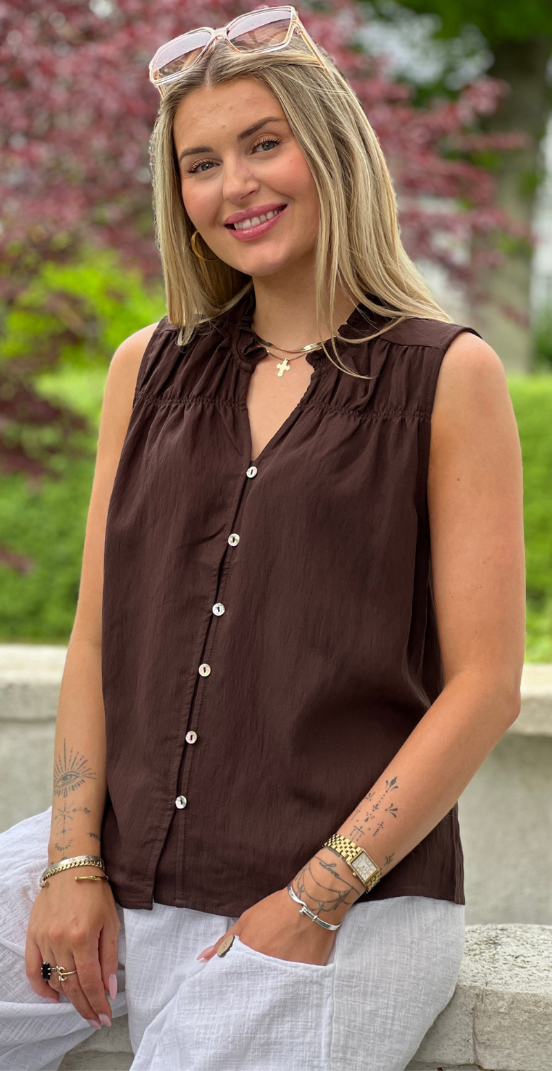 Ally bluse med knapper coffee bean Freequent