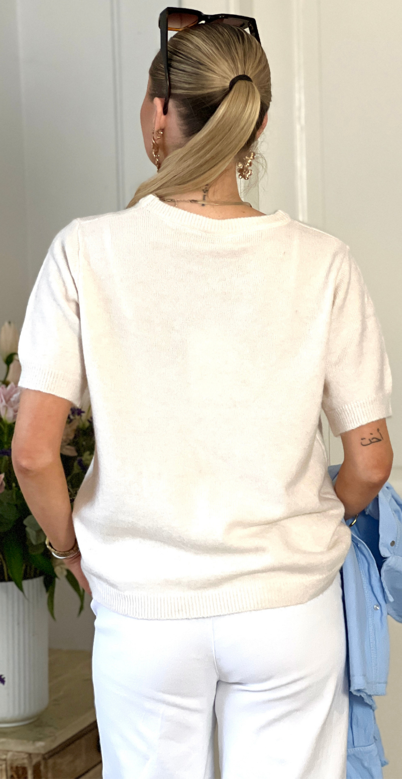 Ejda uldstrik med korte ærmer creme LikeLondon