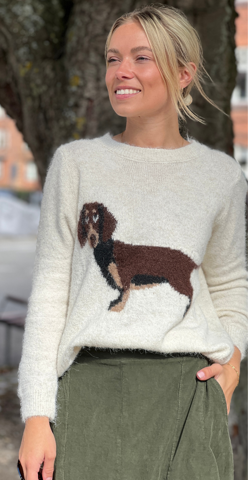 Tine strik med gravhund beige LikeLondon