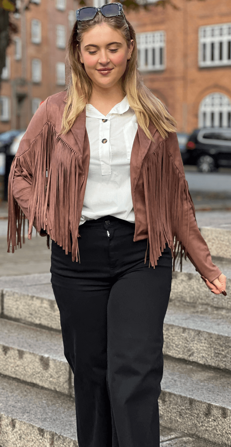 Billie ruskindsjakke med frynser brown LikeLondon