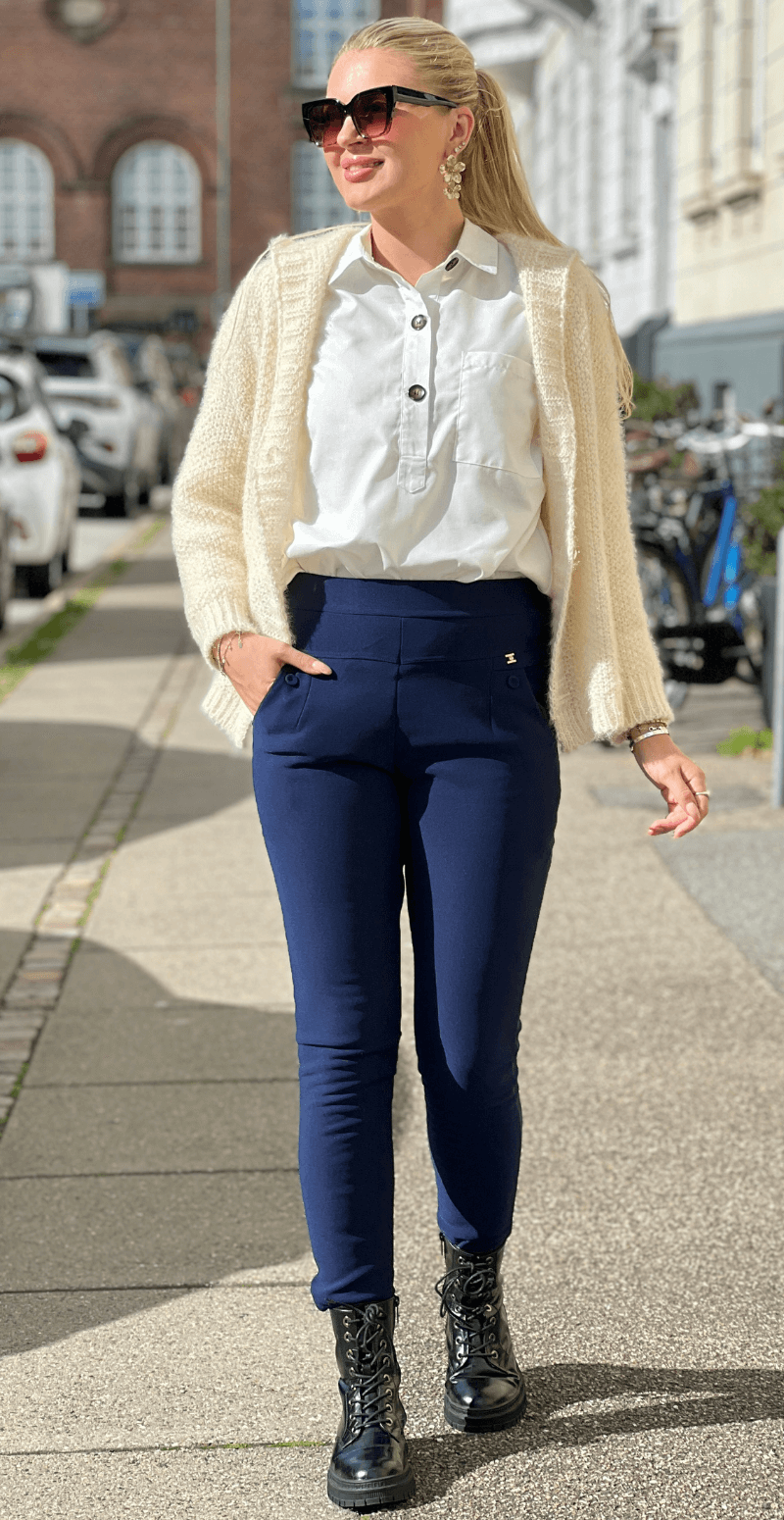 Victoria leggings med fleece og lille sten på lommen navy LikeLondon