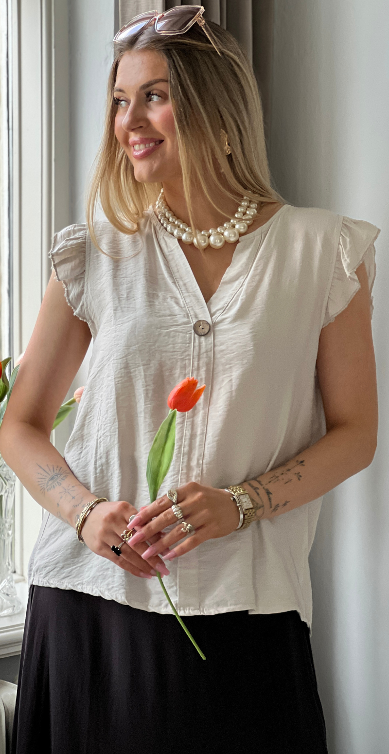 Lotus bluse med flæse detaljer beige LikeLondon