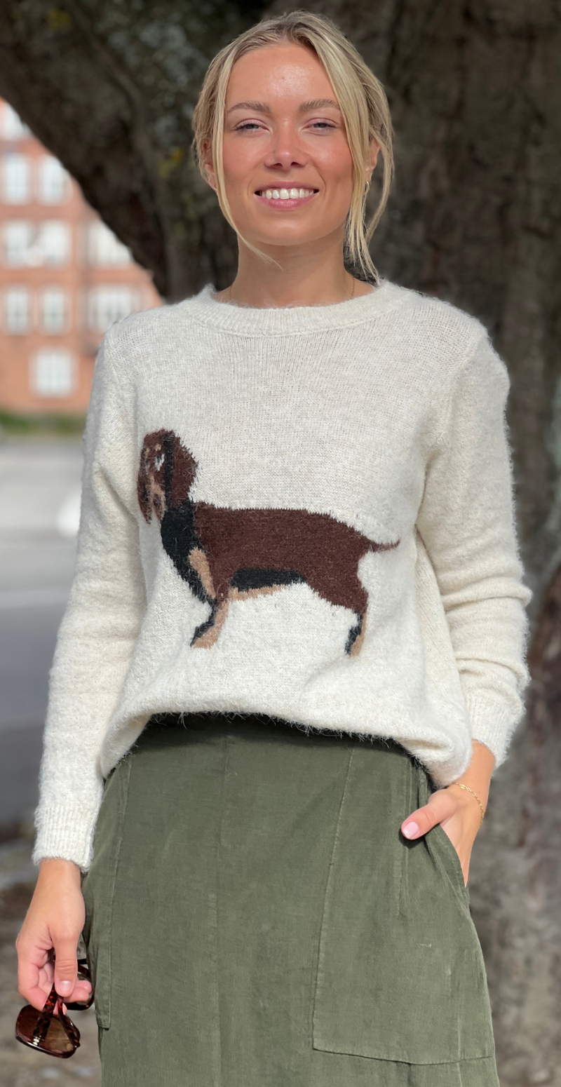 Tine strik med gravhund beige LikeLondon
