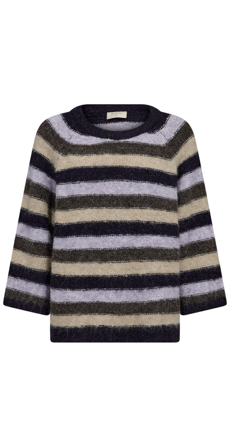 Lulu pullover med striber og 3/4 ærmer nightshade Freequent