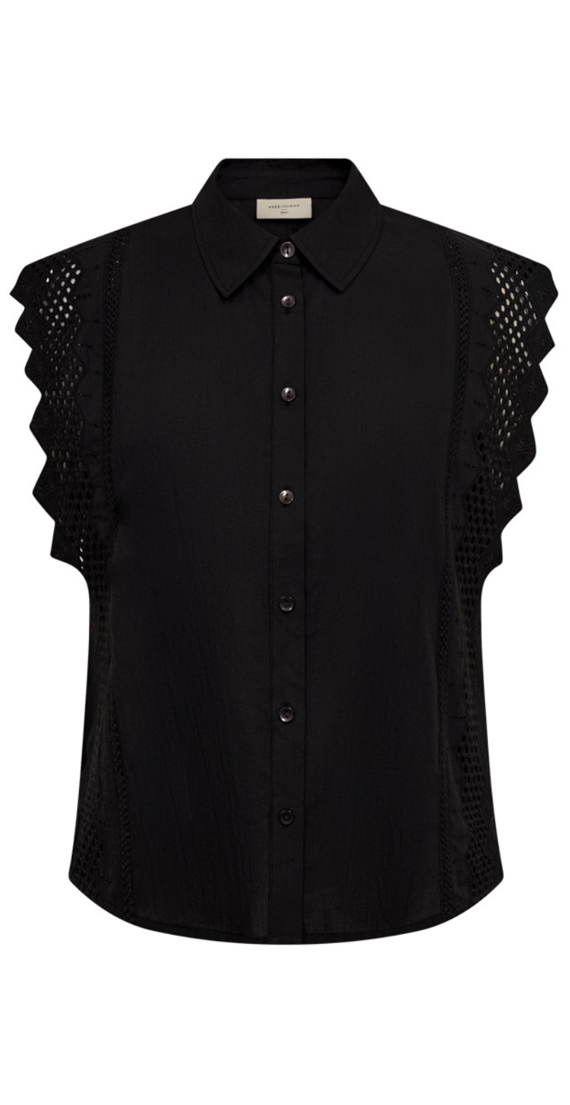 Bina bluse med broderi anglaise sort Freequent