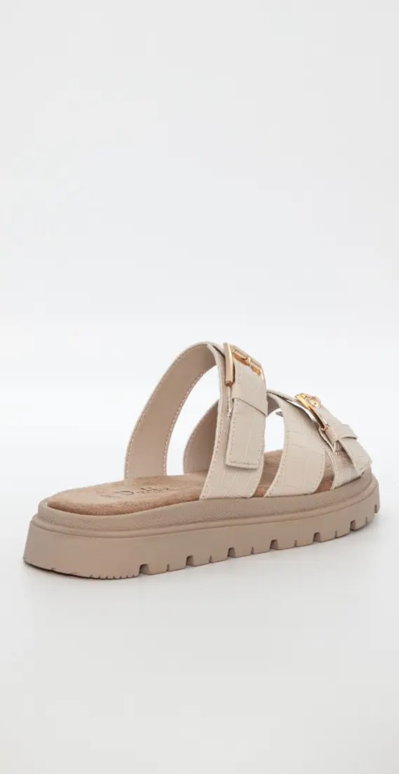 Sandal i imiteret skind med spænder beige Duffy