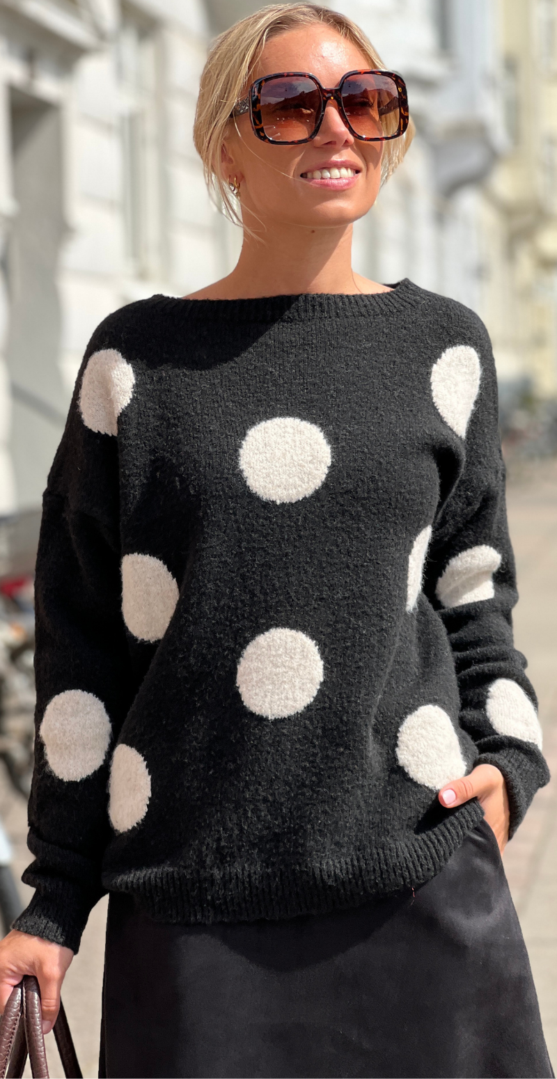 Jessie strik med store prikker black/beige LikeLondon