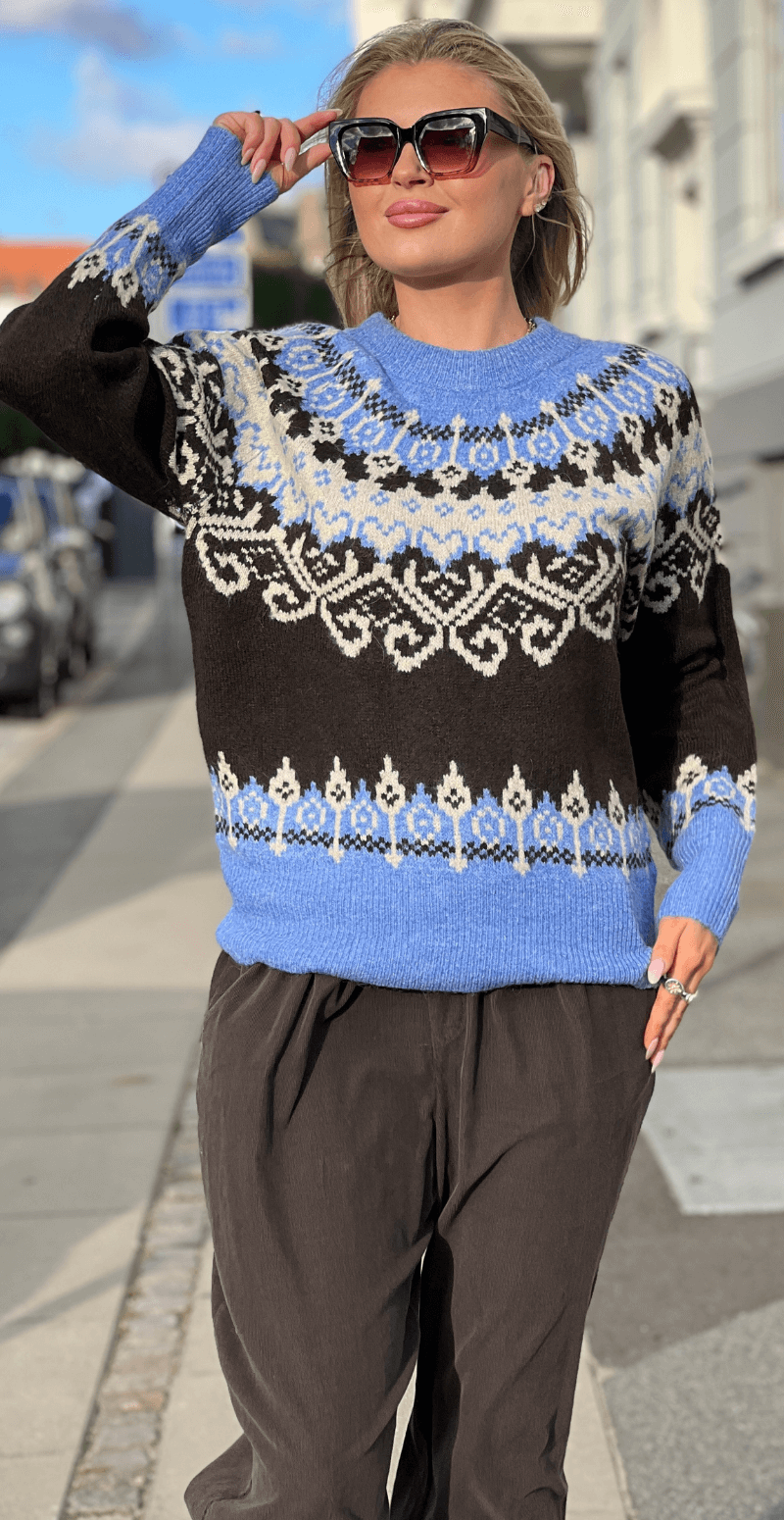 Merla pullover i uldblanding med mønster coffee bean w. wedgewood