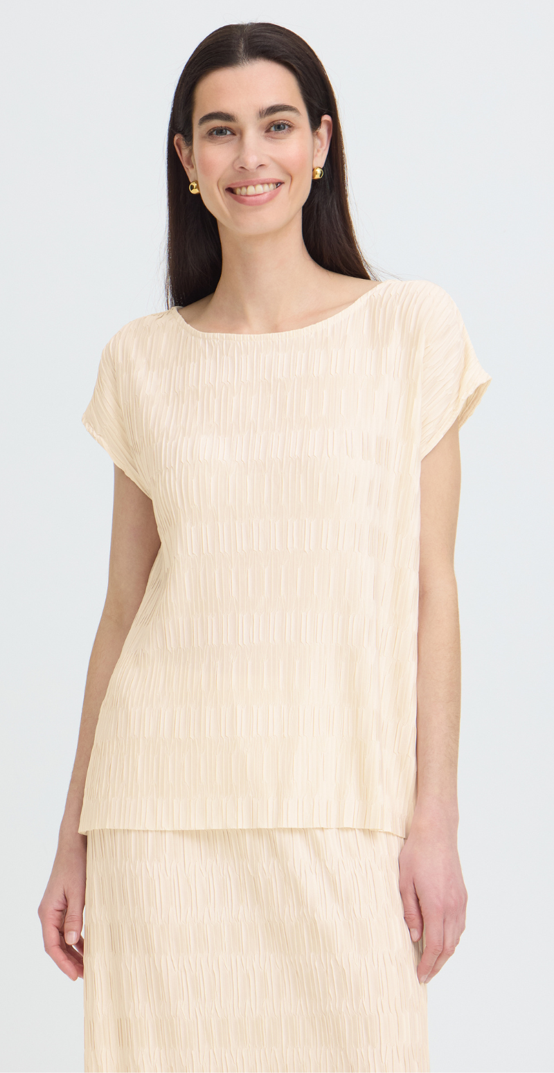 Uvika bluse med mønstret plissé birch B.young