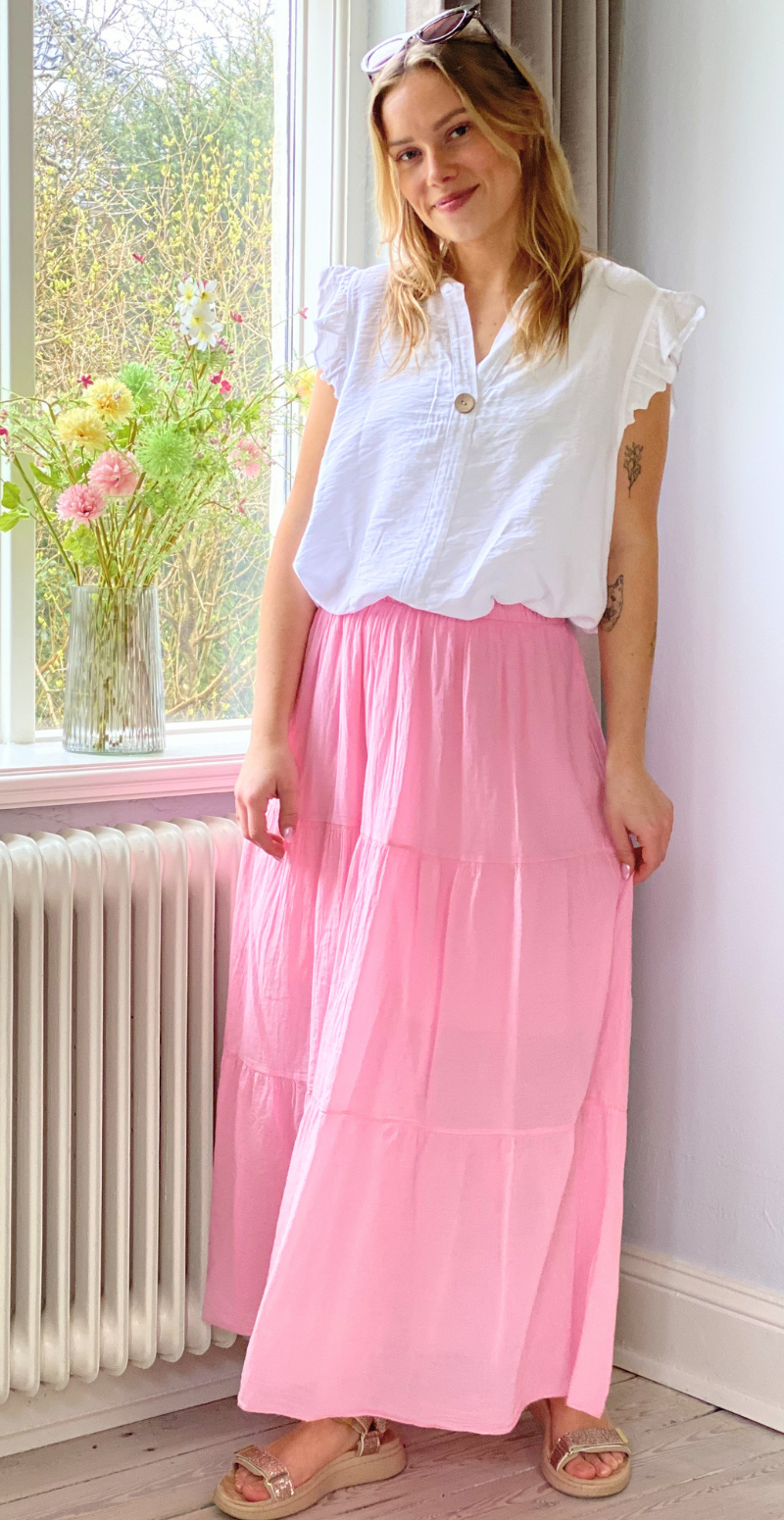 Gigi lang nederdel med peplum pink LikeLondon