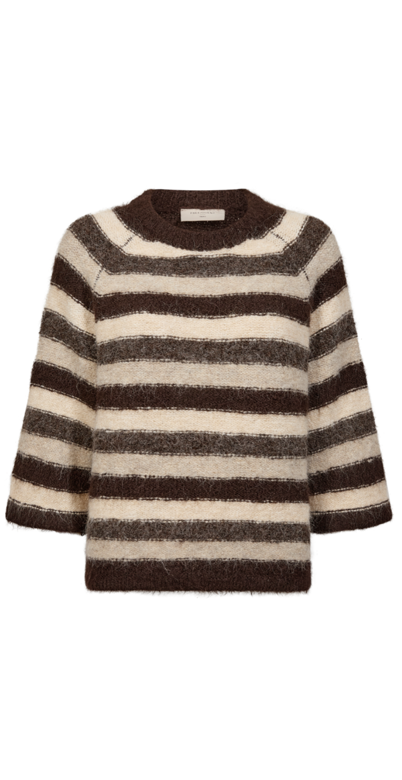 Lulu pullover med striber og 3/4 ærmer mole melange Freequent