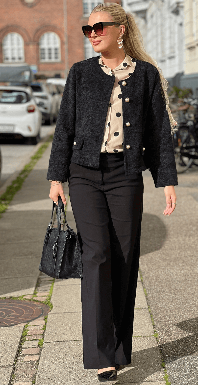 Forudbestil uge 41 Stephanie klassisk jakke med perlemorsknapper sort LikeLondon