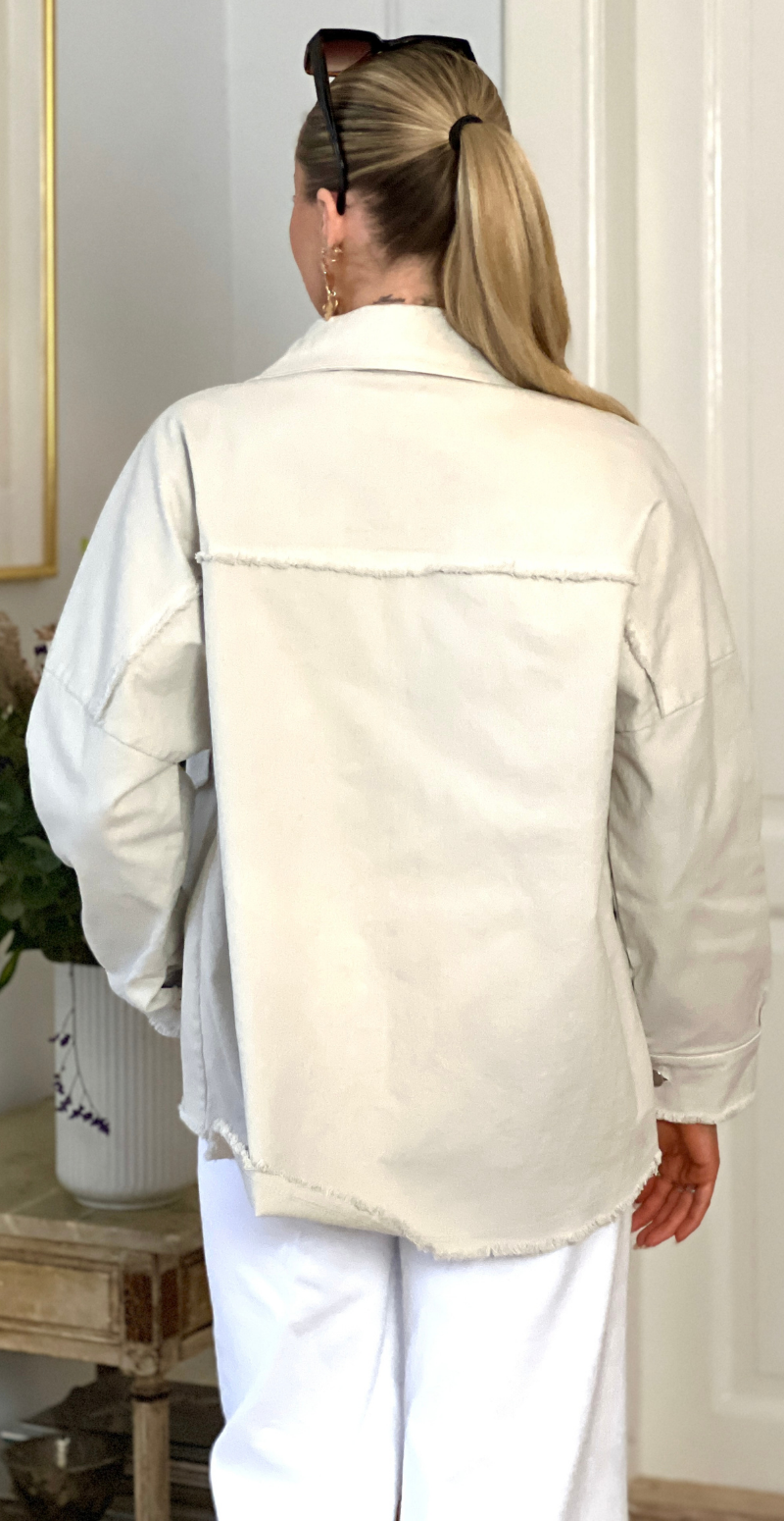 Madison canvas jakke med rå kanter beige LikeLondon