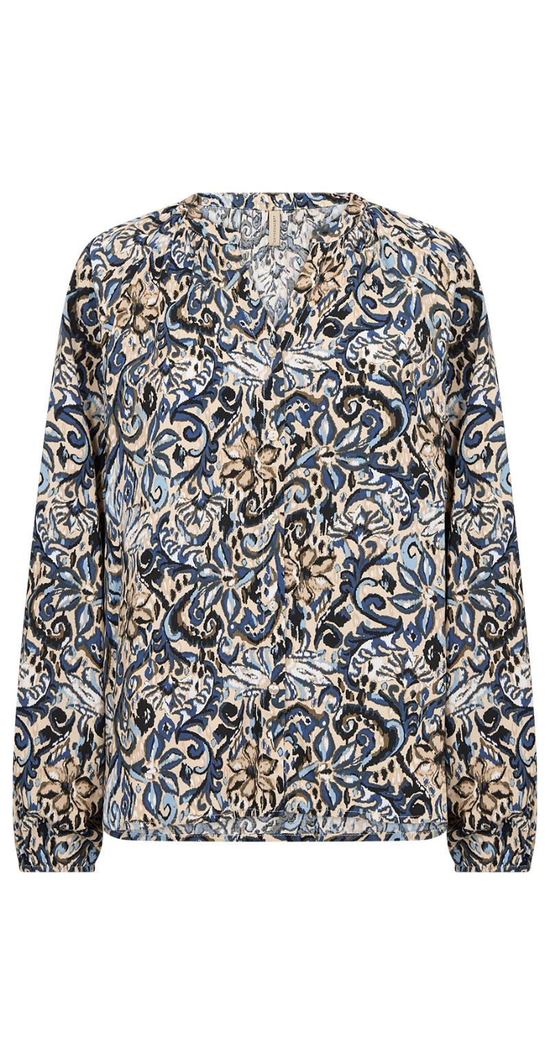 Vava gennemknappet bluse med mønster blå Soyaconcept