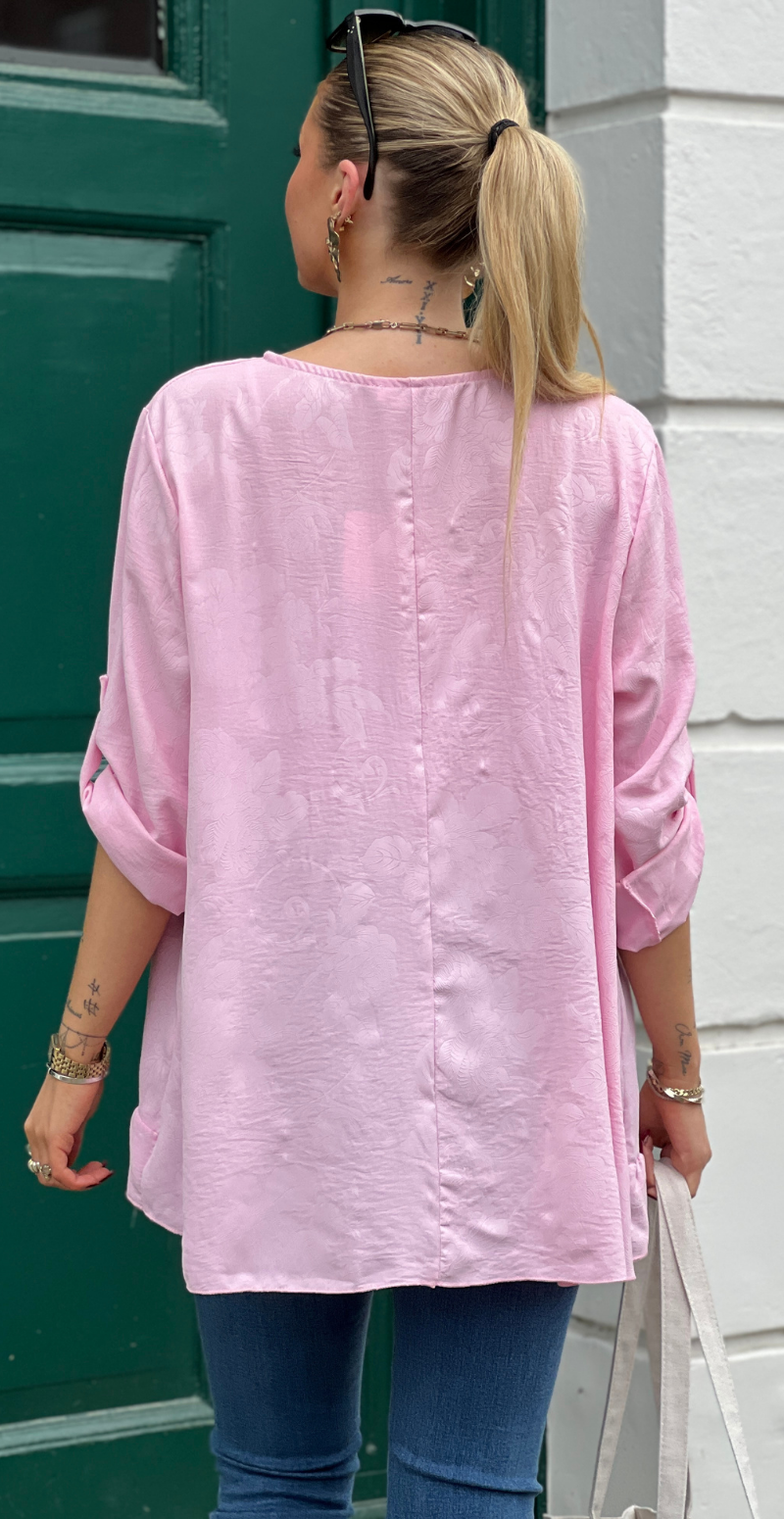 Amanda bluse med peplum og blomsterprint pink LikeLondon