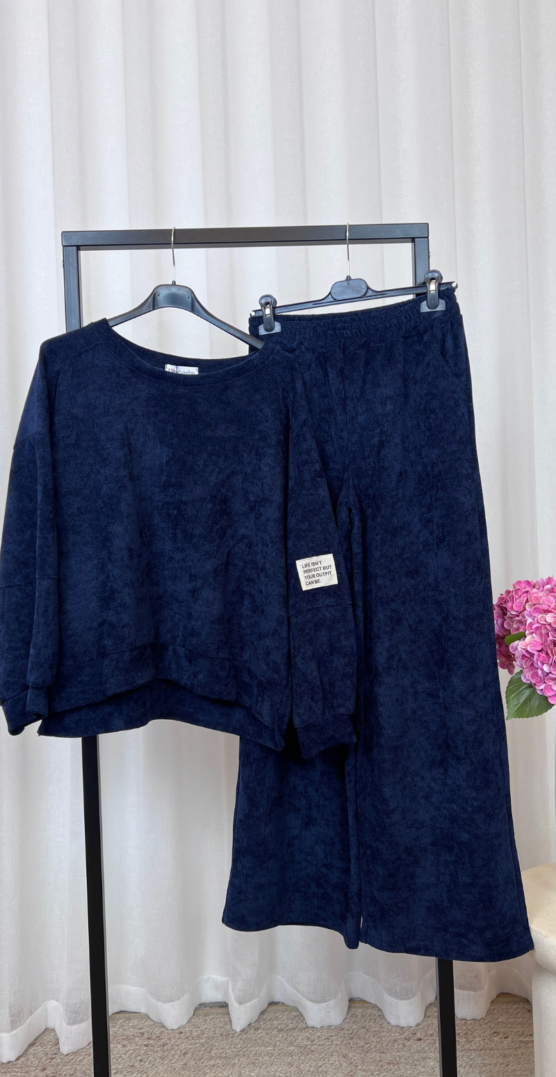 Nette sweat sæt i velour navy LikeLondon