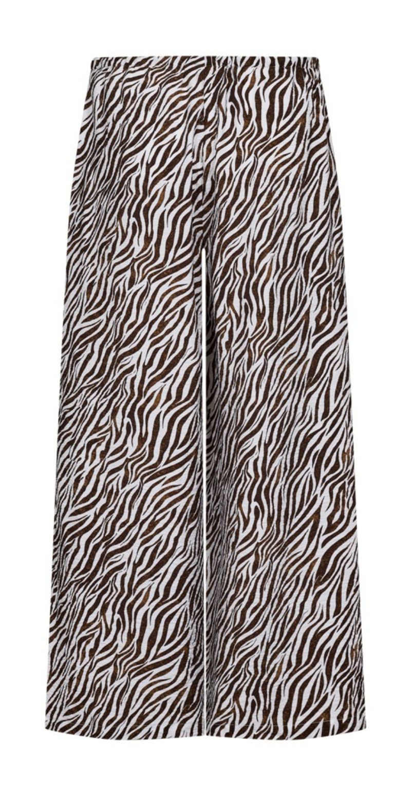 Mele bukser med zebraprint brilliant white w. coffee bean Freequent