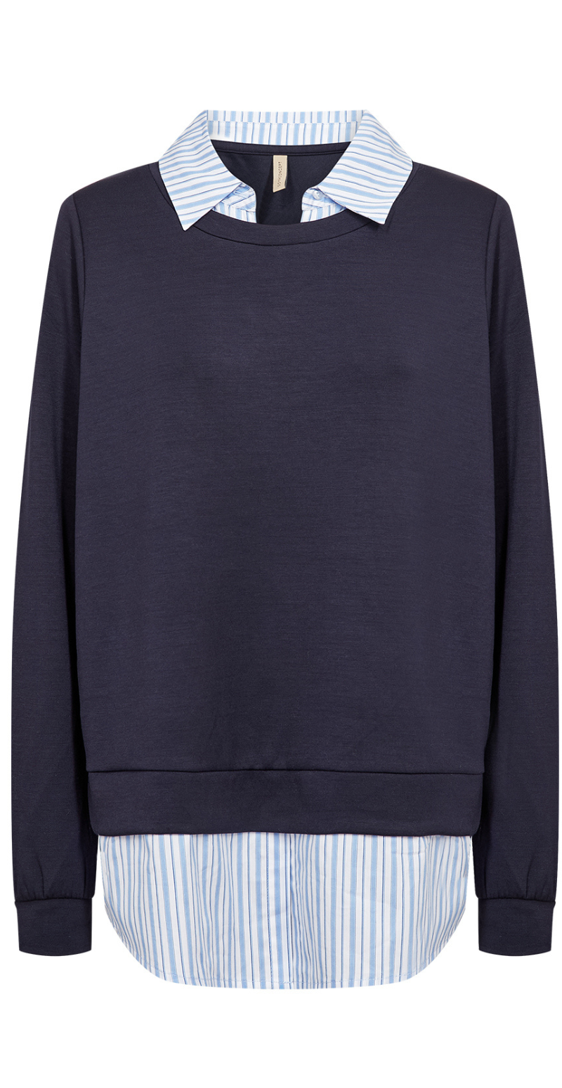 Julia Banu bluse med stribet skjortekant navy LikeLondon
