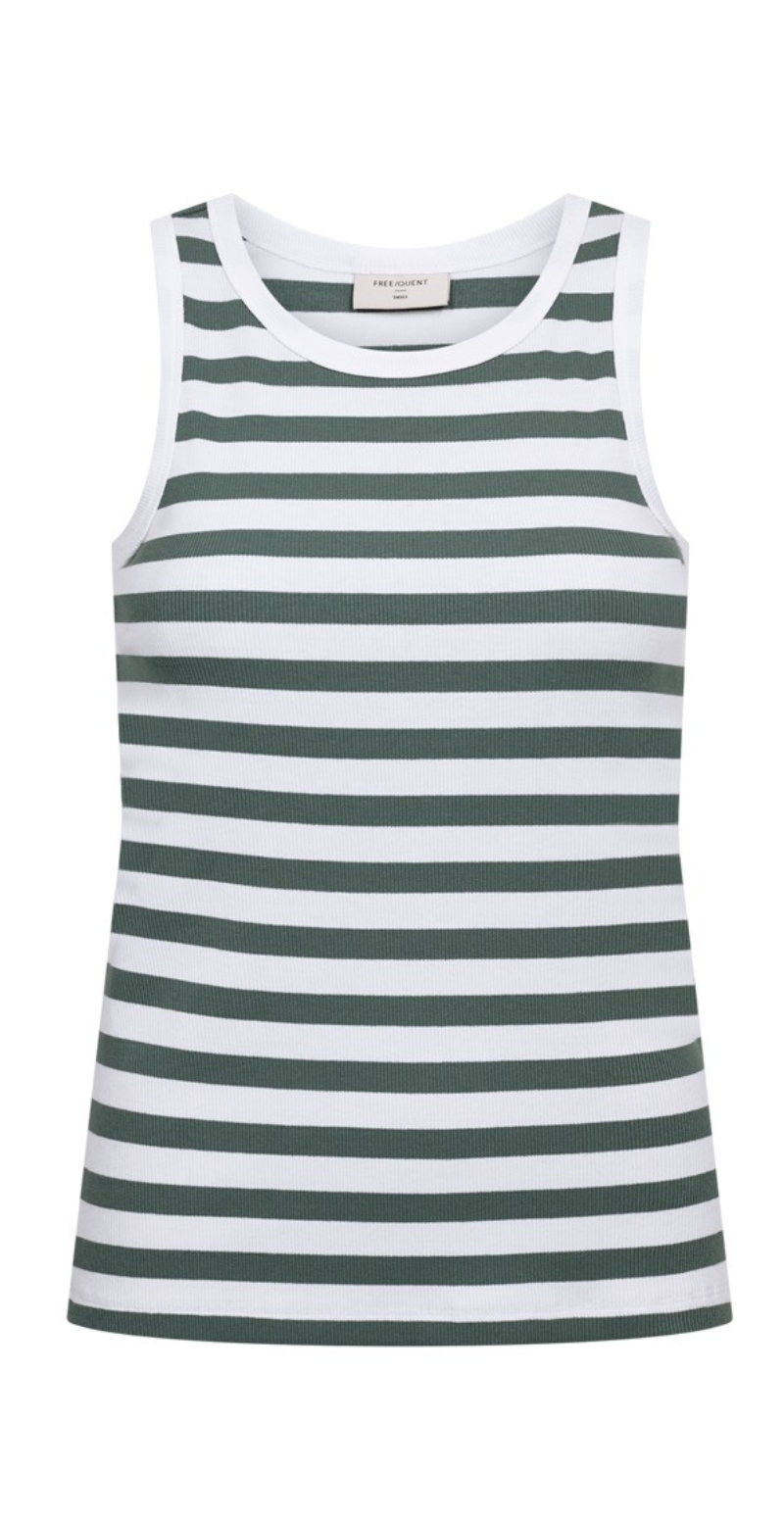 Effy top med rib og striber brilliant white w. dark forest Freequent