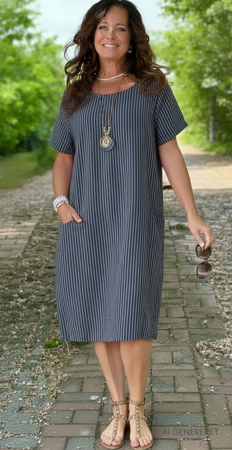 Ragna kjole med striber og lommer navy LikeLondon