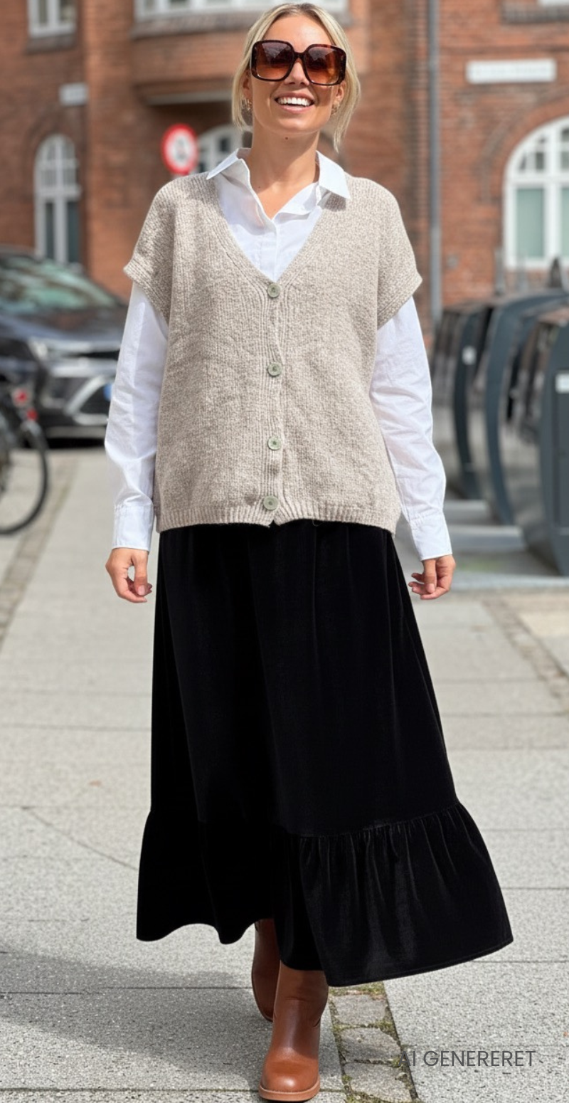 Moanna fløjlsnederdel med peplum nederst og skrålommer sort LikeLondon